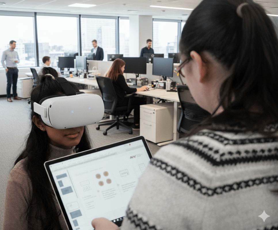 women-with-laptop-and-in-GenAI-glasses for-LLM-evaluation