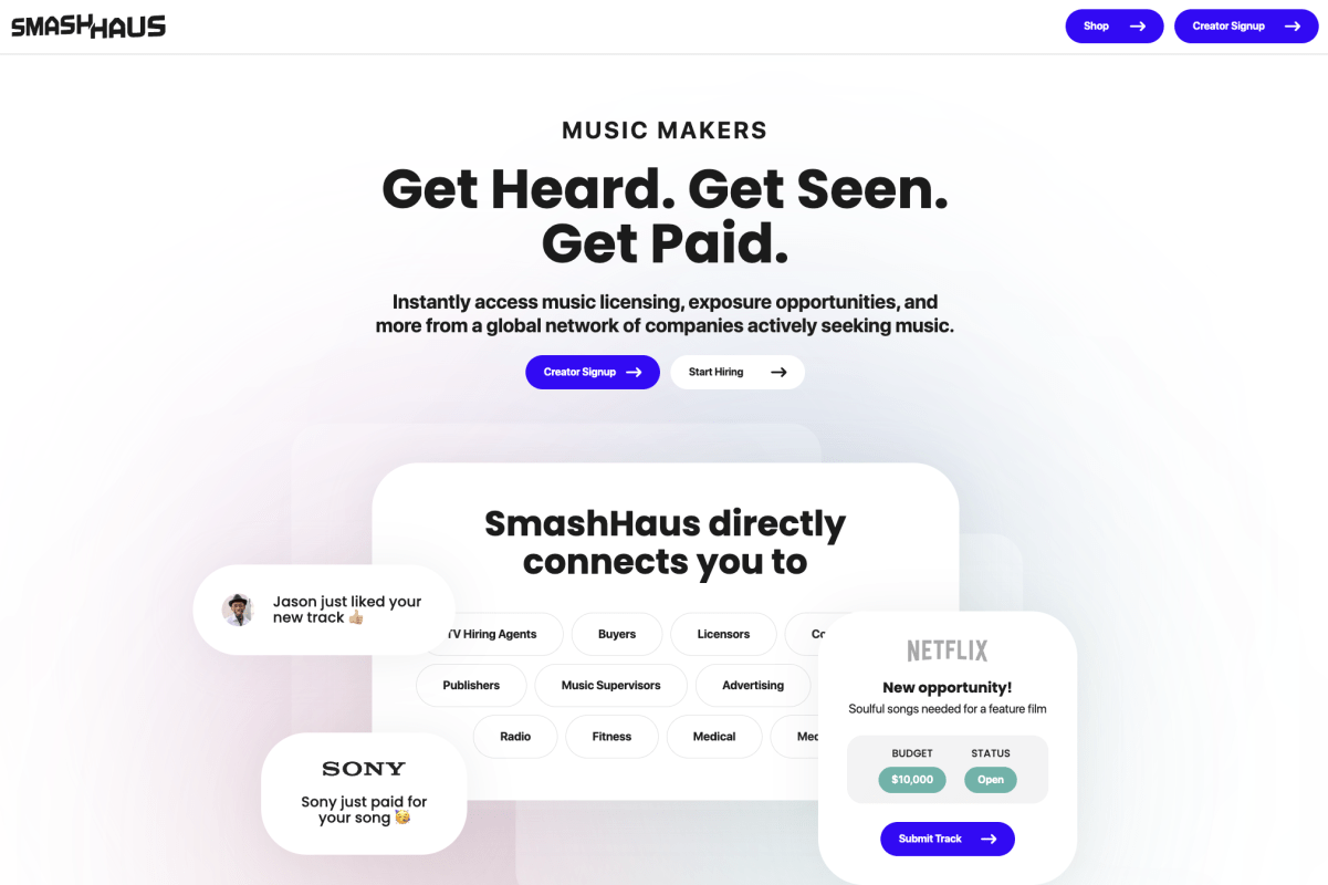SmashHaus AI digital marketplace homepage image.