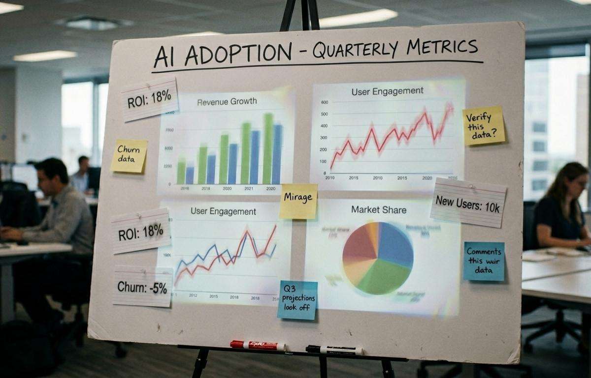 AI adoption data on a presentation board.